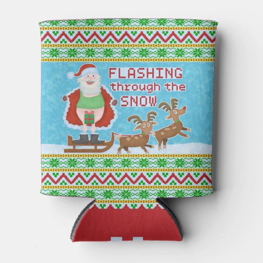 クリスマスおもしろい | Santa Clausが雪で点滅 缶クーラー (正面)