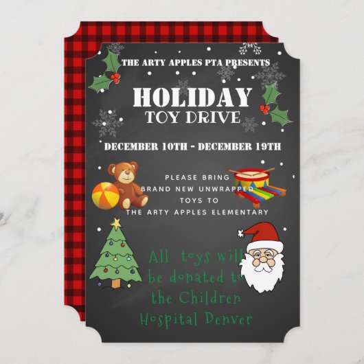 クリスマスおもちゃで病院の学校資金集めを行う 招待状 (正面/裏面)
