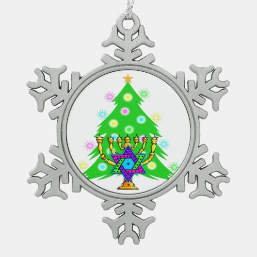 クリスマスおよびハヌカー スノーフレークピューターオーナメント (正面)