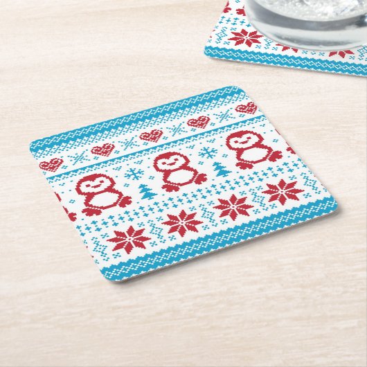 クリスマスおよび冬によって編まれるパターン スクエアペーパーコースター (アングル)