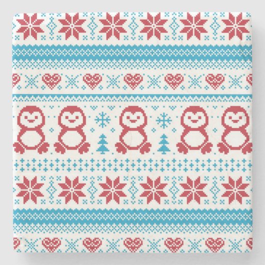 クリスマスおよび冬によって編まれるパターン ストーンコースター (正面)