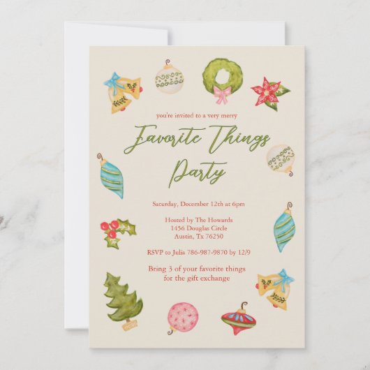 クリスマスお気に入りのモノパーティー休日おもしろいかわいい 招待状 (正面)