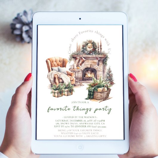 クリスマスお気に入りのモノパーティー居心地の良い暖炉 招待状
