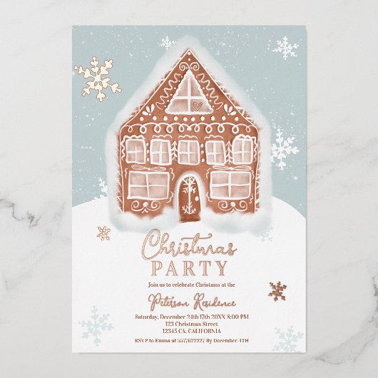 クリスマスお洒落のジンジャーブレッド 箔招待状 (正面)