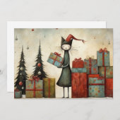 クリスマスお洒落のプレゼントと木がかわいい猫 シーズンカード (正面/裏面)