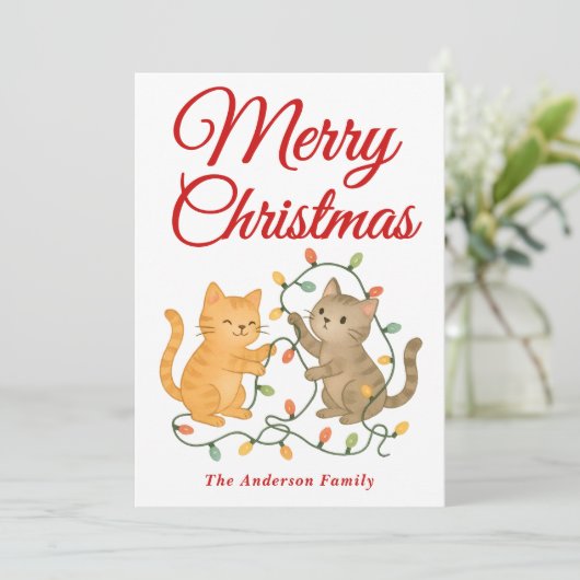 クリスマスお洒落の光を照らす猫 シーズンカード (スタンド正面)