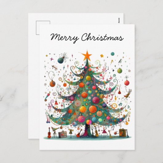 クリスマスお洒落の木、明るい色。 シーズンポストカード (正面/裏面)