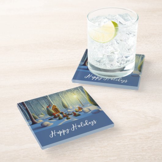 クリスマスお洒落の森の風景 ガラスコースター (アングル)