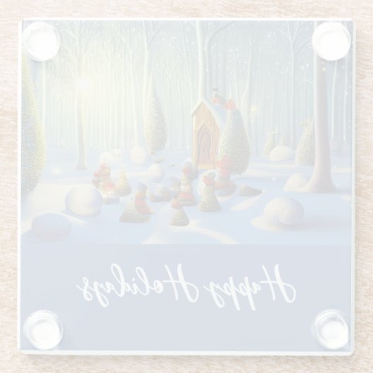 クリスマスお洒落の森の風景 ガラスコースター (裏面)