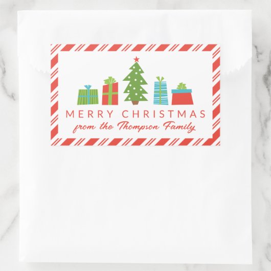 クリスマスお洒落を祝う木と贈り物 長方形シール (バッグ)