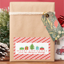 クリスマスお洒落を祝う木と贈り物 長方形シール
