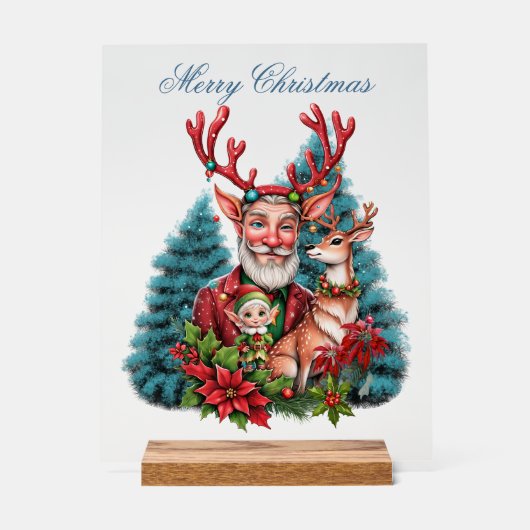 クリスマスお洒落イラストレーション。 アクリルサイン (正面)