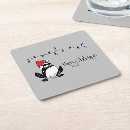 クリスマスお洒落カエル スクエアペーパーコースター (アングル)
