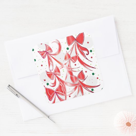 クリスマスお洒落キャンディーケーンの弓パターン スクエアシール (封筒)