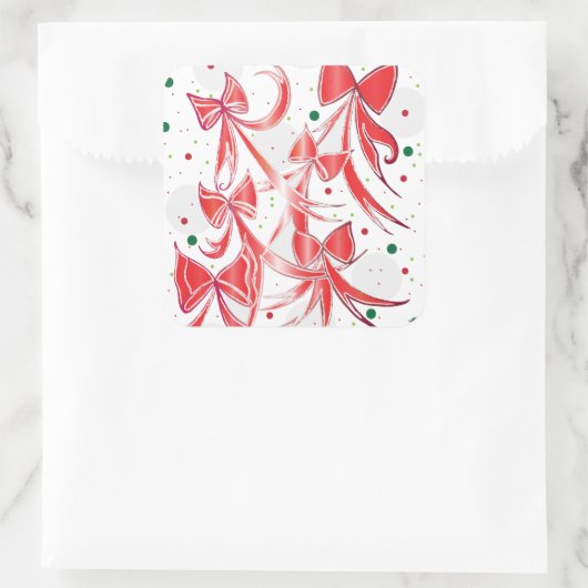 クリスマスお洒落キャンディーケーンの弓パターン スクエアシール (バッグ)