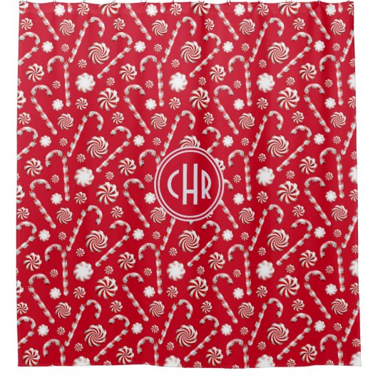 クリスマスお洒落キャンディーケーン シャワーカーテン (正面)