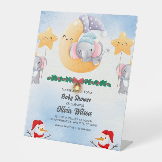 クリスマスお洒落シンプル招待状ベビーシャワー 台座サイン (正面)