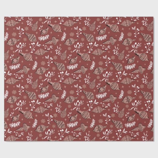 クリスマスお洒落スカンジナビア植物赤 ラッピングペーパー (フラット)