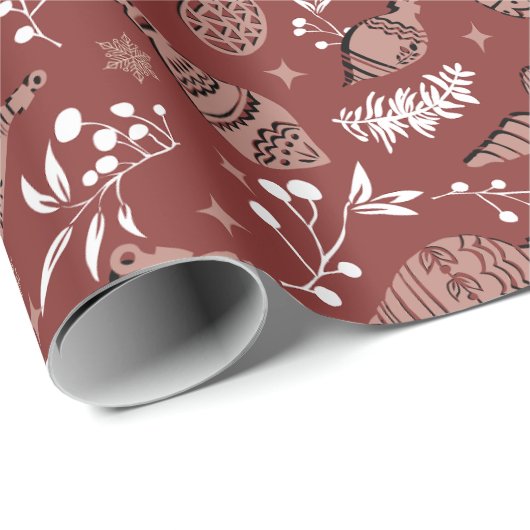 クリスマスお洒落スカンジナビア植物赤 ラッピングペーパー (ロールコーナー)