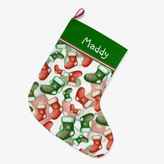 クリスマスお洒落ストッキングパターン ラージクリスマスストッキング (正面 (吊り時))