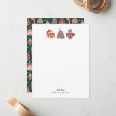 クリスマスお洒落ドッグズグリーン ノートカード (正面/裏面インサイチュ)