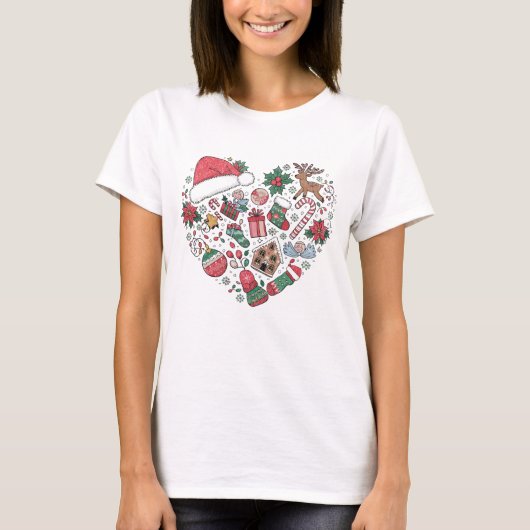 クリスマスお洒落ハートアート Tシャツ (正面)