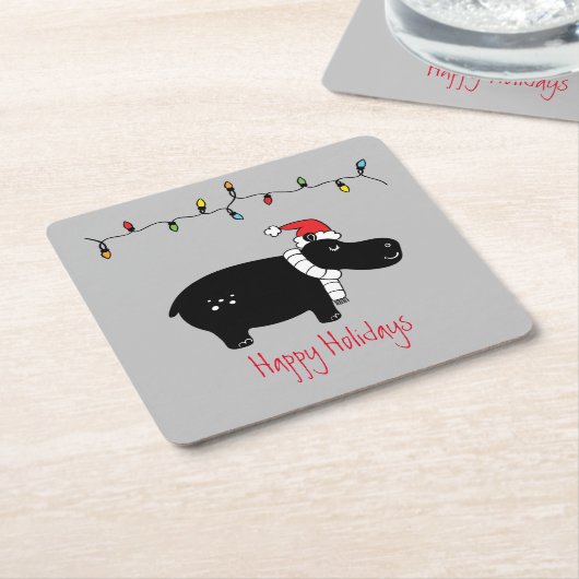クリスマスお洒落ヒッポ スクエアペーパーコースター (アングル)