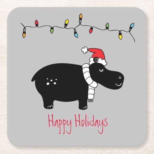 クリスマスお洒落ヒッポ スクエアペーパーコースター (正面)