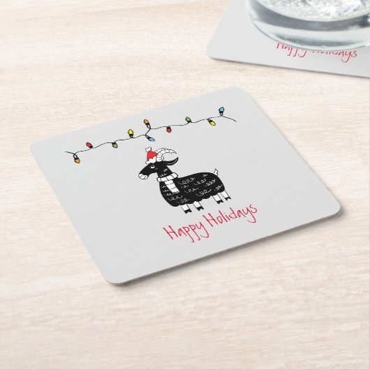 クリスマスお洒落ヤギ スクエアペーパーコースター (アングル)