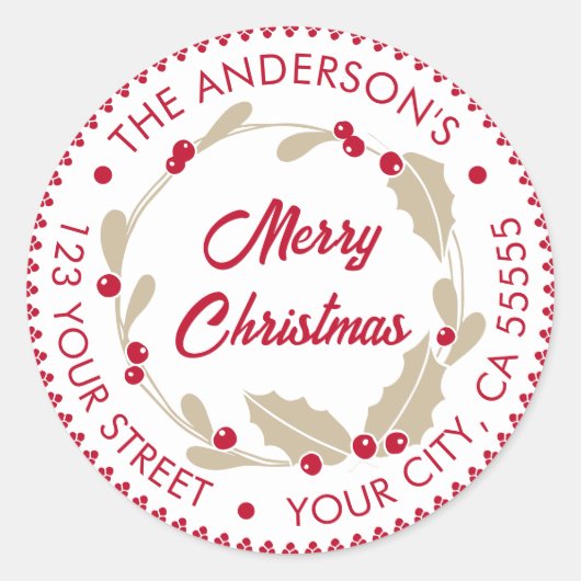 クリスマスお洒落リース |赤と白 | ラウンドシール (正面)
