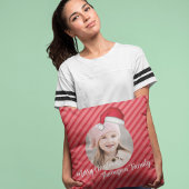 クリスマスお洒落レッドストライプサンタ写真 クッション