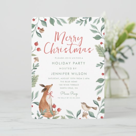 クリスマスお洒落動物緑のパーティー 招待状 (スタンド正面)