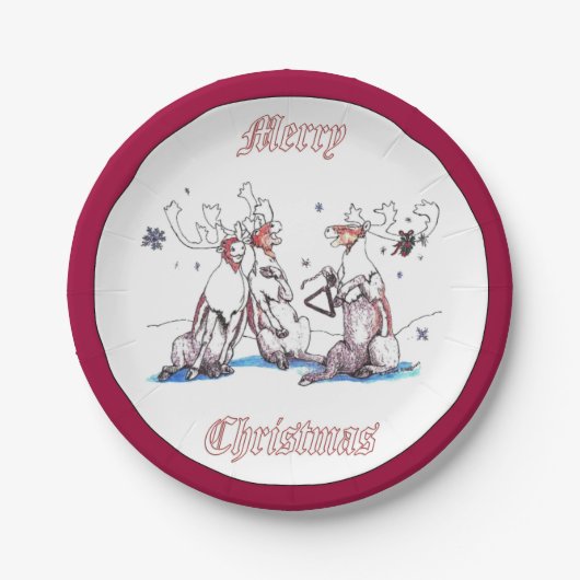クリスマスお洒落歌うカリブー ペーパープレート (正面)