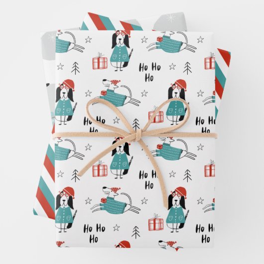クリスマスお洒落漫画の犬 ラッピングペーパーシート (インサイチュ)