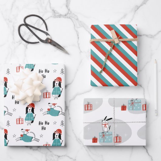 クリスマスお洒落漫画の犬 ラッピングペーパーシート (正面)