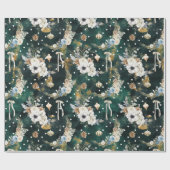 クリスマスお洒落紙白い花模様 ラッピングペーパー (フラット)