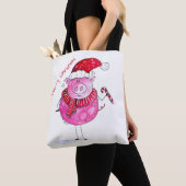 クリスマスお洒落豚 トートバッグ (クローズアップ)