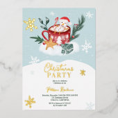 クリスマスお洒落雪だるまチョコレートイラストレーション 箔招待状 (正面)