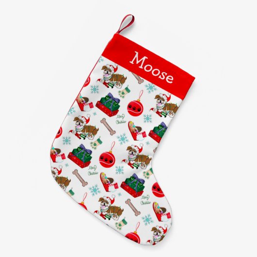 クリスマスお祝いおっちょこちょいのとブルドッグスモールCh スモールクリスマスストッキング (正面 (吊り時))