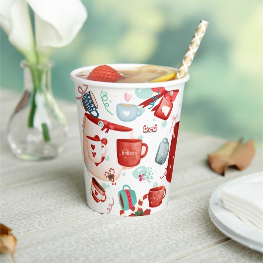 クリスマスお祝いかわいいパターン赤と青 紙コップ (インサイチュ)