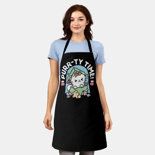 クリスマスお祝いとパーティタイムキャット エプロン (着用した状態)