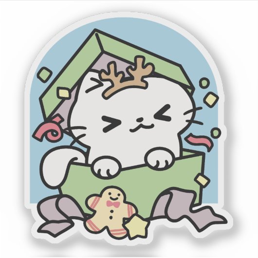 クリスマスお祝いとパーティタイムキャット シール (正面)