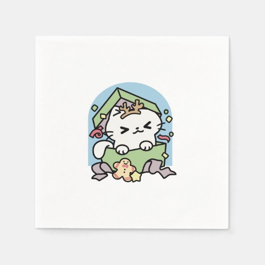 クリスマスお祝いとパーティタイムキャット スタンダードカクテルナプキン (正面)