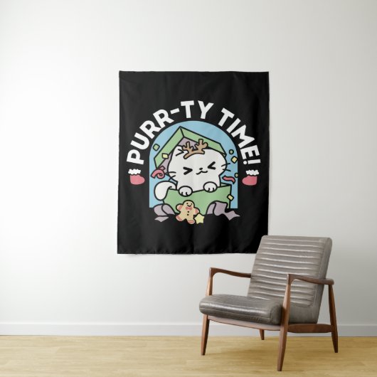 クリスマスお祝いとパーティタイムキャット タペストリー (インサイチュ)
