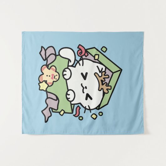 クリスマスお祝いとパーティタイムキャット タペストリー (正面(横))