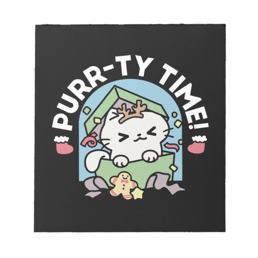 クリスマスお祝いとパーティタイムキャット ノートパッド (正面)