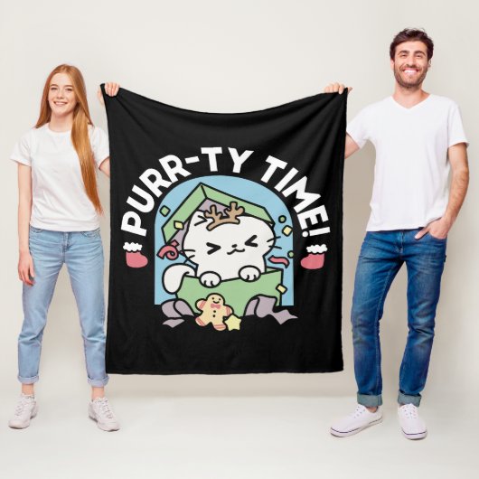 クリスマスお祝いとパーティタイムキャット フリースブランケット (インサイチュ)