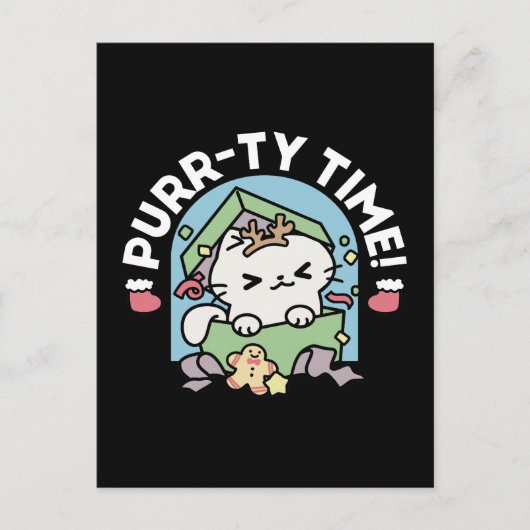 クリスマスお祝いとパーティタイムキャット ポストカード (正面)
