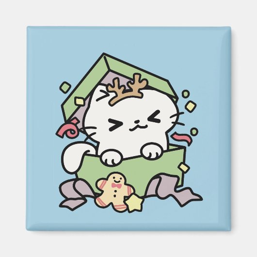 クリスマスお祝いとパーティタイムキャット マグネット (正面)