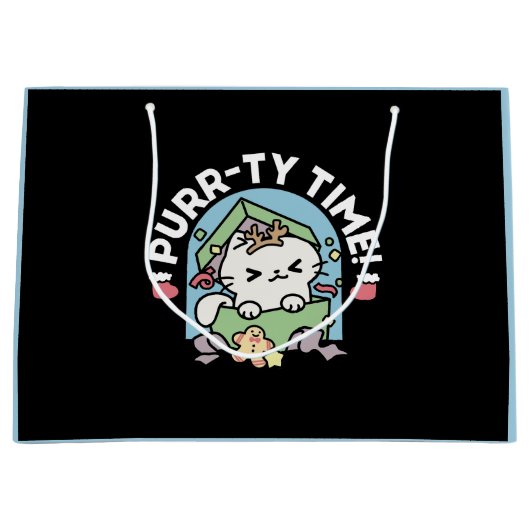 クリスマスお祝いとパーティタイムキャット ラージペーパーバッグ (正面)